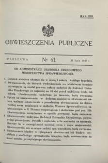Obwieszczenia Publiczne. R.21, № 61 (31 lipca 1937)