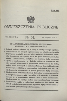 Obwieszczenia Publiczne. R.21, № 64 (11 sierpnia 1937)
