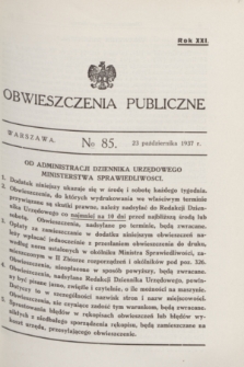 Obwieszczenia Publiczne. R.21, № 85 (23 października 1937)