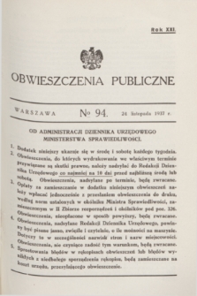 Obwieszczenia Publiczne. R.21, № 94 (24 listopada 1937)