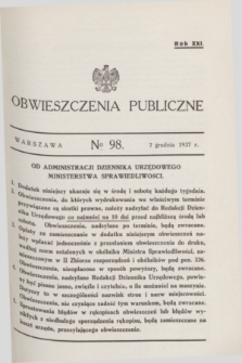 Obwieszczenia Publiczne. R.21, № 98 (7 grudnia 1937)