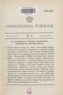 Obwieszczenia Publiczne. R.22, № 1 (5 stycznia 1938)