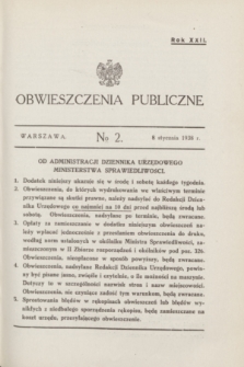 Obwieszczenia Publiczne. R.22, № 2 (8 stycznia 1938)