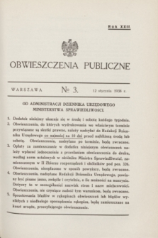 Obwieszczenia Publiczne. R.22, № 3 (12 stycznia 1938)