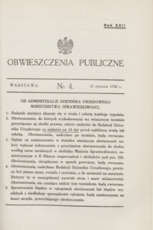 Obwieszczenia Publiczne. R.22, № 4 (15 stycznia 1938)