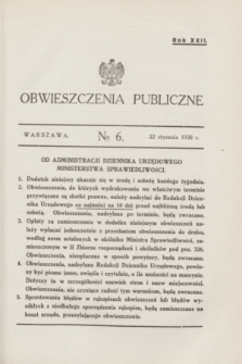 Obwieszczenia Publiczne. R.22, № 6 (22 stycznia 1938)
