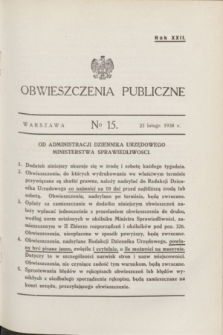 Obwieszczenia Publiczne. R.22, № 15 (23 lutego 1938)
