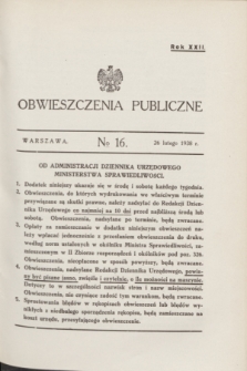 Obwieszczenia Publiczne. R.22, № 16 (26 lutego 1938)