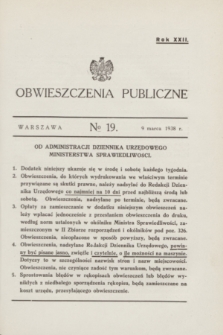 Obwieszczenia Publiczne. R.22, № 19 (9 marca 1938)