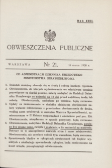 Obwieszczenia Publiczne. R.22, № 21 (16 marca 1938)