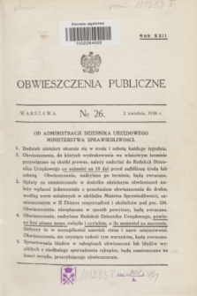Obwieszczenia Publiczne. R.22, № 26 (2 kwietnia 1938)