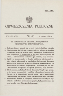 Obwieszczenia Publiczne. R.22, № 45 (8 czerwca 1938)
