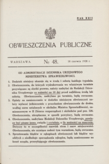 Obwieszczenia Publiczne. R.22, № 48 (18 czerwca 1938)