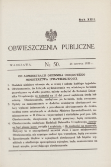 Obwieszczenia Publiczne. R.22, № 50 (25 czerwca 1938)