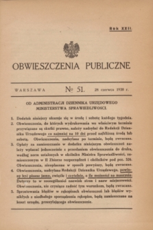Obwieszczenia Publiczne. R.22, № 51 (28 czerwca 1938)
