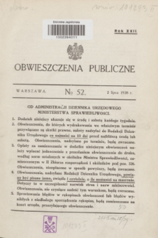 Obwieszczenia Publiczne. R.22, № 52 (2 lipca 1938)