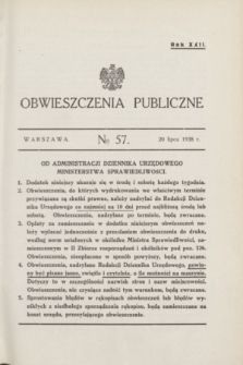 Obwieszczenia Publiczne. R.22, № 57 (20 lipca 1938)