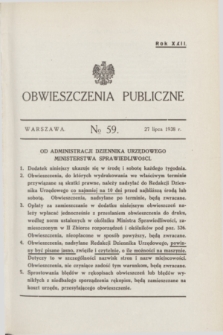 Obwieszczenia Publiczne. R.22, № 59 (27 lipca 1938)
