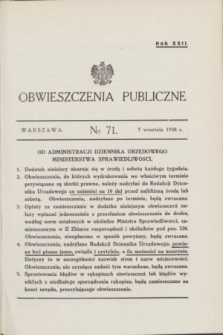 Obwieszczenia Publiczne. R.22, № 71 (7 września 1938)
