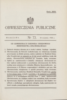 Obwieszczenia Publiczne. R.22, № 72 (10 września 1938)
