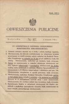 Obwieszczenia Publiczne. R.22, № 87 (2 listopada 1938)