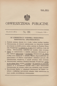 Obwieszczenia Publiczne. R.22, № 89 (9 listopada 1938)