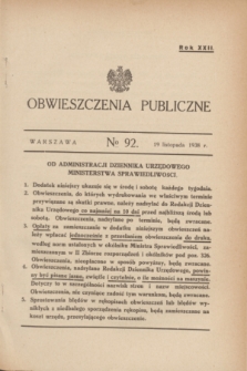 Obwieszczenia Publiczne. R.22, № 92 (19 listopada 1938)