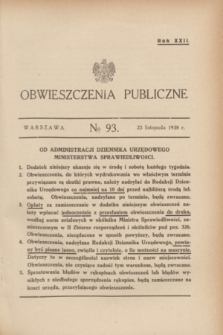 Obwieszczenia Publiczne. R.22, № 93 (23 listopada 1938)