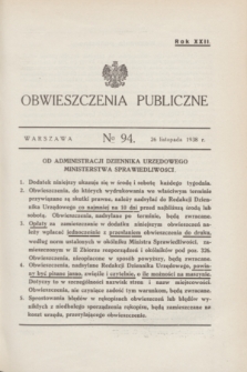 Obwieszczenia Publiczne. R.22, № 94 (26 listopada 1938)