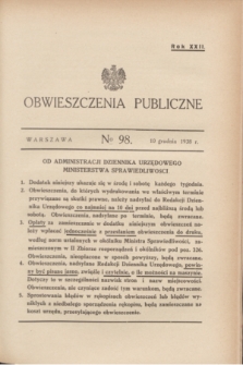 Obwieszczenia Publiczne. R.22, № 98 (10 grudnia 1938)