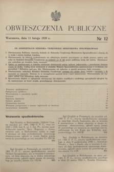 Obwieszczenia Publiczne. 1939, nr 12 (11 lutego)