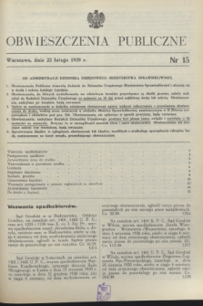 Obwieszczenia Publiczne. 1939, nr 15 (22 lutego)