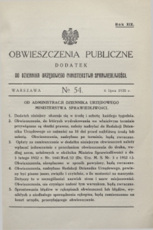 Obwieszczenia Publiczne : dodatek do Dziennika Urzędowego Ministerstwa Sprawiedliwości. R.19, № 54 (6 lipca 1935)