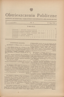 Obwieszczenia Publiczne : dodatek do Dziennika Urzędowego Ministerstwa Sprawiedliwości. 1948, nr 8 (25 lutego)