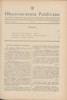 Obwieszczenia Publiczne : dodatek do Dziennika Urzędowego Ministerstwa Sprawiedliwości. 1948, nr 12 (4 marca)