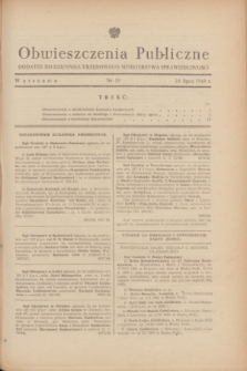 Obwieszczenia Publiczne : dodatek do Dziennika Urzędowego Ministerstwa Sprawiedliwości. 1948, nr 39 (24 lipca)
