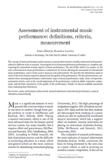 Assessment of instrumental music performance: definitions, criteria, measurement