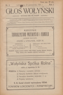 Głos Wołyński : wychodzi raz na tydzień.R.1, nr 3 (22 października 1921)