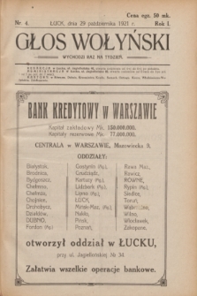Głos Wołyński : wychodzi raz na tydzień.R.1, nr 4 (29 października 1921)