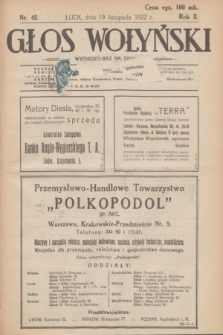 Głos Wołyński : wychodzi raz na tydzień : [czasopismo polityczno-społeczne i literackie].R.2, nr 45 (19 listopada 1922)