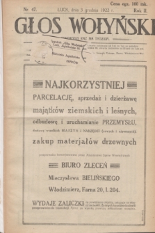 Głos Wołyński : wychodzi raz na tydzień : [czasopismo polityczno-społeczne i literackie].R.2, nr 47 (3 grudnia 1922)