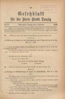 Gesetzblatt für die Freie Stadt Danzig.1923, Nr. 11 (3 Februar)