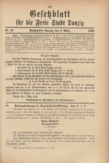 Gesetzblatt für die Freie Stadt Danzig.1923, Nr. 19 (5 März)