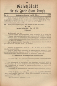 Gesetzblatt für die Freie Stadt Danzig.1923, Nr. 22 (14 März)