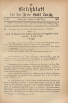 Gesetzblatt für die Freie Stadt Danzig.1923, Nr. 27 (29 März)
