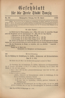 Gesetzblatt für die Freie Stadt Danzig.1923, Nr. 30 (14 April)