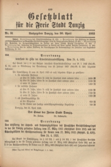 Gesetzblatt für die Freie Stadt Danzig.1923, Nr. 31 (30 April)