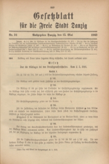 Gesetzblatt für die Freie Stadt Danzig.1923, Nr. 34 (15 Mai)