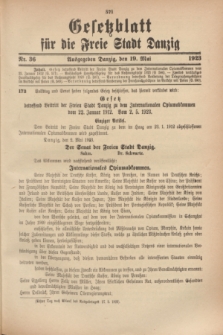 Gesetzblatt für die Freie Stadt Danzig.1923, Nr. 36 (19 Mai)