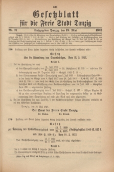 Gesetzblatt für die Freie Stadt Danzig.1923, Nr. 37 (19 Mai)